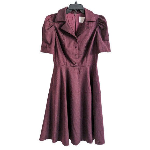 Gal Meets Glam Nina Twill Fit & Flare Burgundy Dress Size 2 - Picture 1 of 5